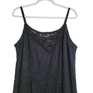 BILA Black Vintage 100% Silk Beaded Sequin‎ Lace Sleeveless Midi Dress Large